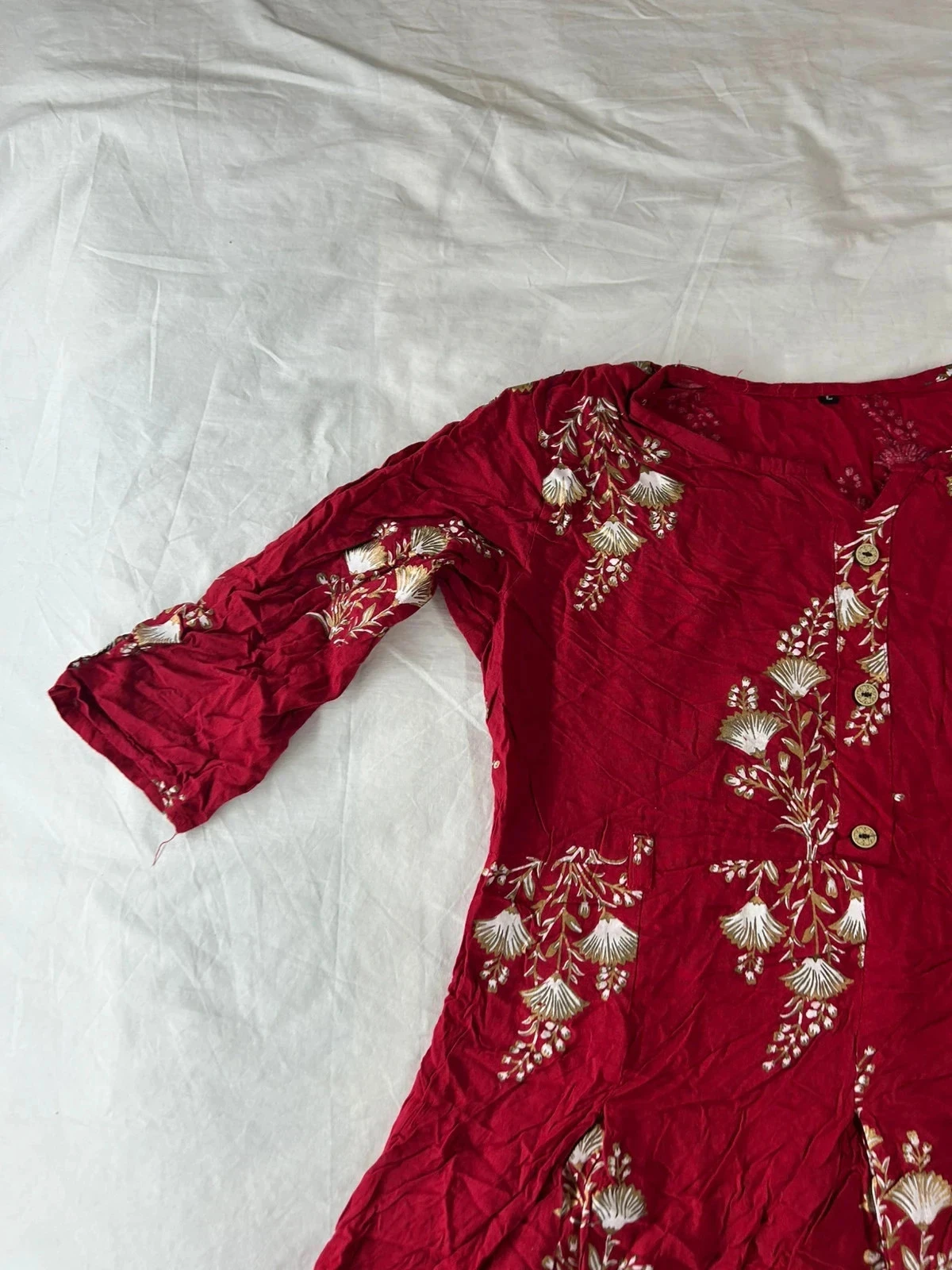 Vestido con estampado vintage rojo burdeos – photo 7